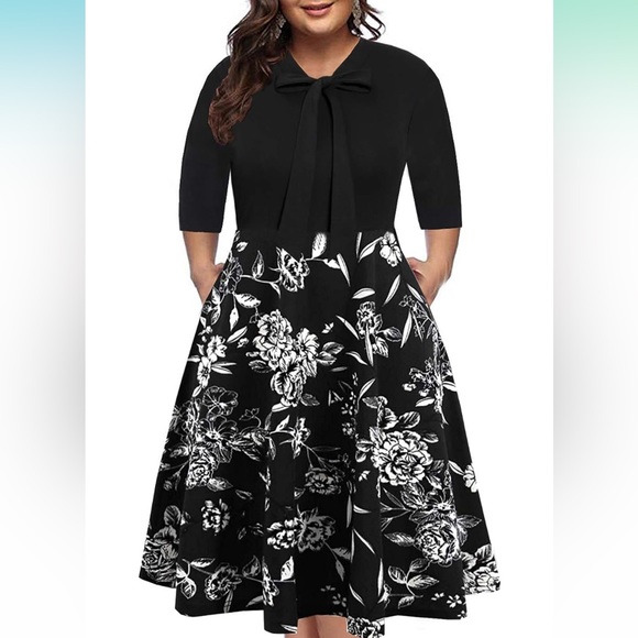 Elegant Black and White Floral Dress - Picture 5 of 6